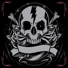 Skull Bone Cross and Foral Ornament Frame