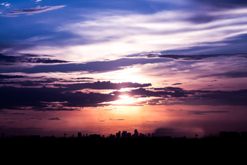 Silhouettes Sunset in the City., line art