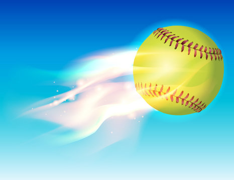 Flaming Softball In Sky Illustration