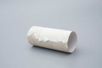 toilet roll with the last bit of tissue on grey
