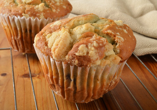 Blueberry Muffins On A Cooling Rack