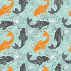 Chinese carps seamless pattern