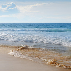 seascape, sand beach and blue sky