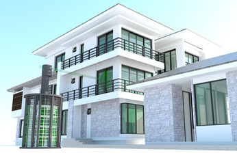 Future residential house with huge outer battery energy source i