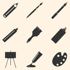 Vector Set of Black Art,  Painting and Drawing Icons