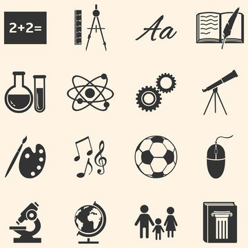 Vector Set of  School Subjects Icons.
