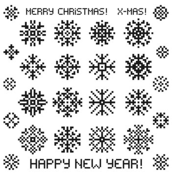 Christmas vector snowflakes designs in pixel style.
