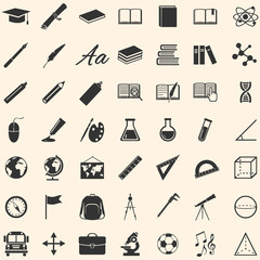 Vector Set of 49 Education Icons. School and University.