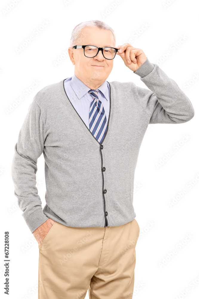 Canvas Prints senior gentleman trying on a new pair of glasses