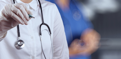 success smart medical doctor working with operating room as conc