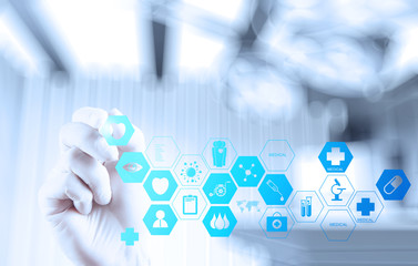 Medicine doctor hand working with modern computer interface