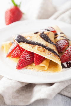 Pancakes With Strawberry And Chocolate Sauce