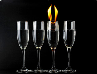 Glass on fire