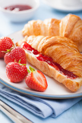 fresh croissants with jam and strawberry for breakfast