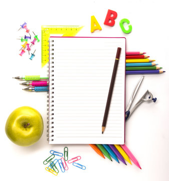 Notebook with stationary objects