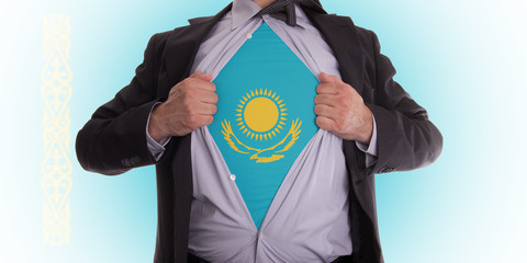 Business man with Kazakhstan flag t-shirt