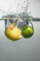 Fresh swimming fruits and vegetables