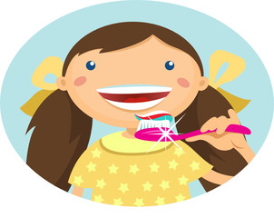 Illustration of a girl brushing her teeth