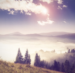 retro mountain landscape