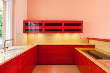 red domestic kitchen