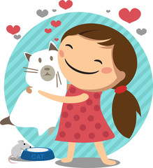 Girl with his beloved cat