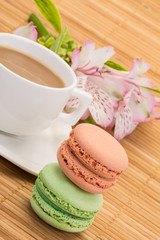 colorful macaroons and coffee