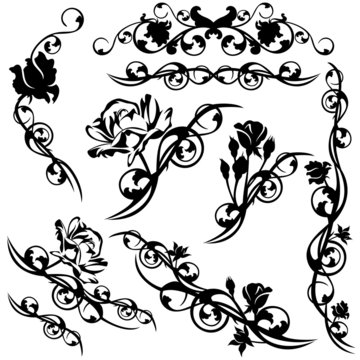set of roses floral calligraphic design elements