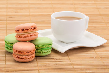 colorful macaroons and coffee