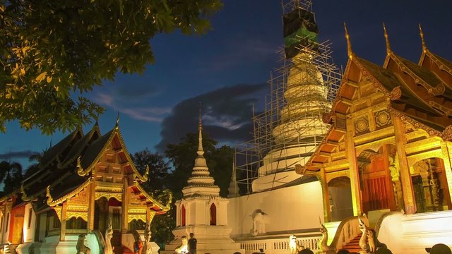Time lapse twilight  Pra Singha Temple zoom out