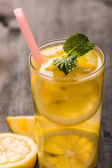 Lemonade with fresh lemon and mint 