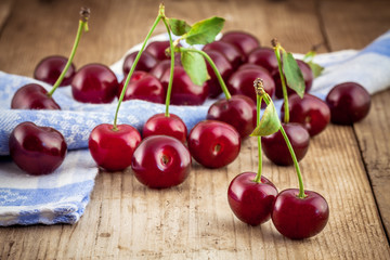 ripe cherry on old wooden rustic background