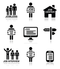Unemployment, job searches vector icons set - obrazy, fototapety, plakaty