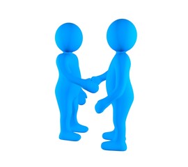 Two 3d partners are shaking hands on white background