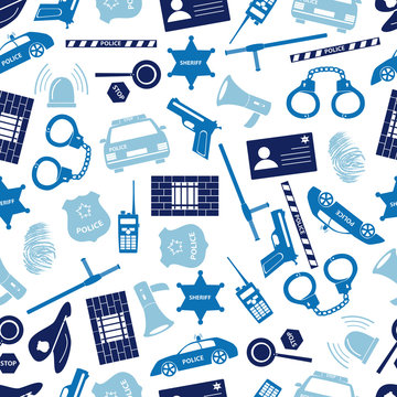 police icons blue color seamless pattern eps10