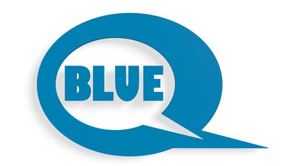 blue speech bubble with text mark of the colour