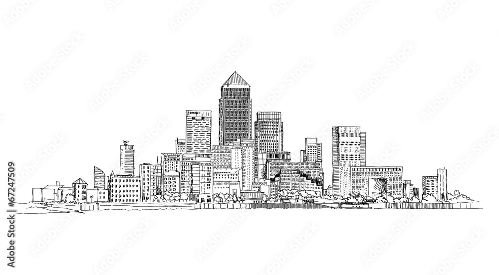 Poster canary wharf business aria, london, sketch collection