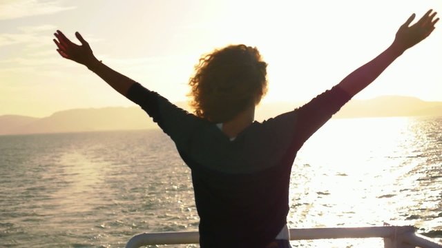 True Happiness. Free Inspired Woman Enjoying Sunrise. Beautiful