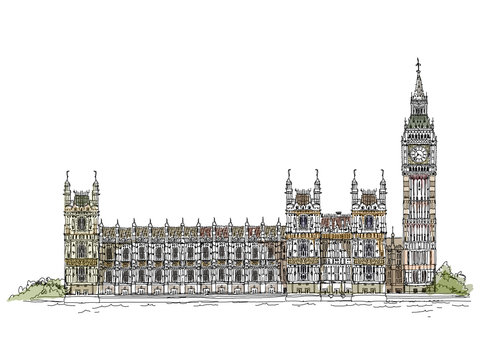 Big Ben and Houses of Parliament, London UK. Sketch collection