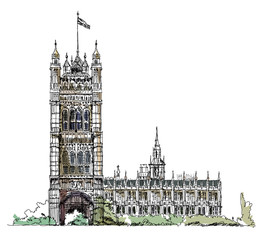 Fototapeta na wymiar Big Ben and Houses of Parliament, London UK. Sketch collection