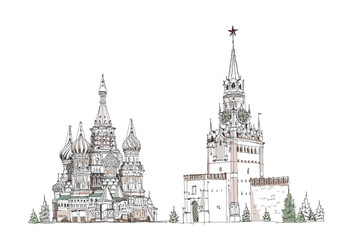 Sketch collection, Moscow famous buildings - obrazy, fototapety, plakaty