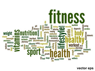 Vector conceptual fitness health word cloud