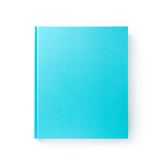 Blue book with empty cover isolated on white