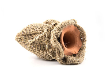 pottery burlap sack isolated on white background