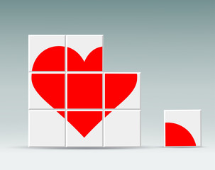 red heart folded cubes