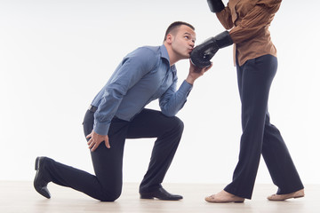 Coworkers in boxing gloves