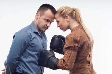 Coworkers in boxing gloves