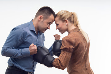 Coworkers in boxing gloves