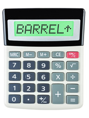 Calculator with BARREL on display on white background