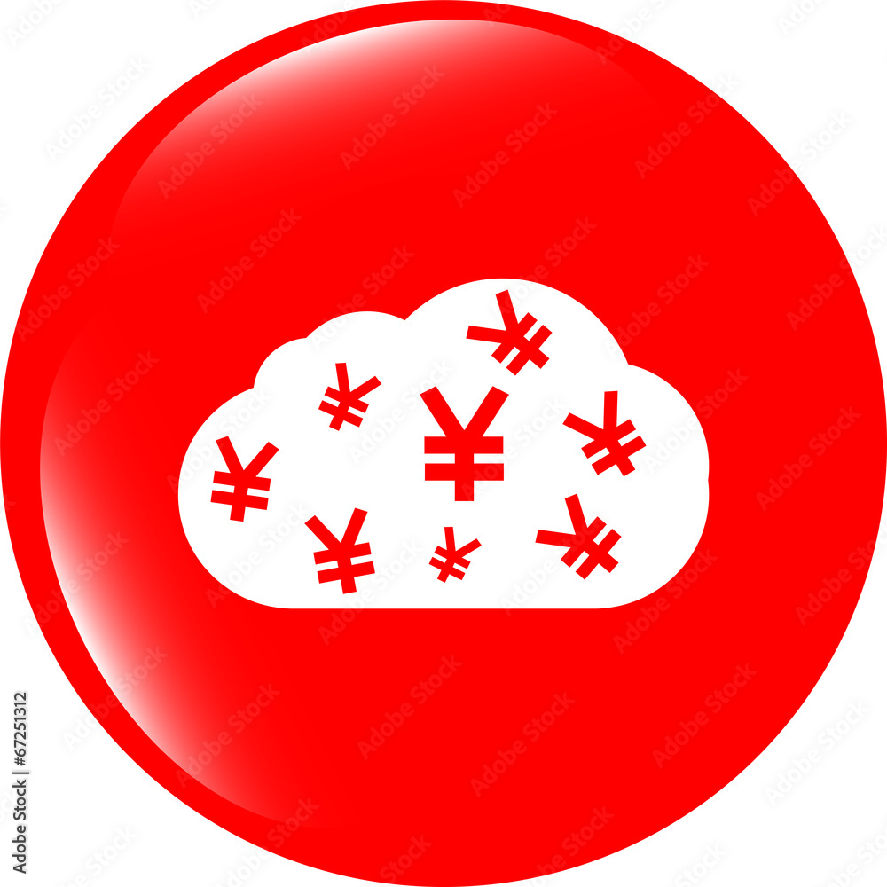 Fototapete web icon cloud with yen sign, web button isolated on white