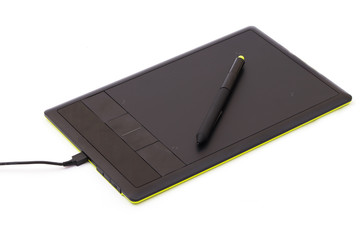 digital, graphic tablet and pen isolated on white
